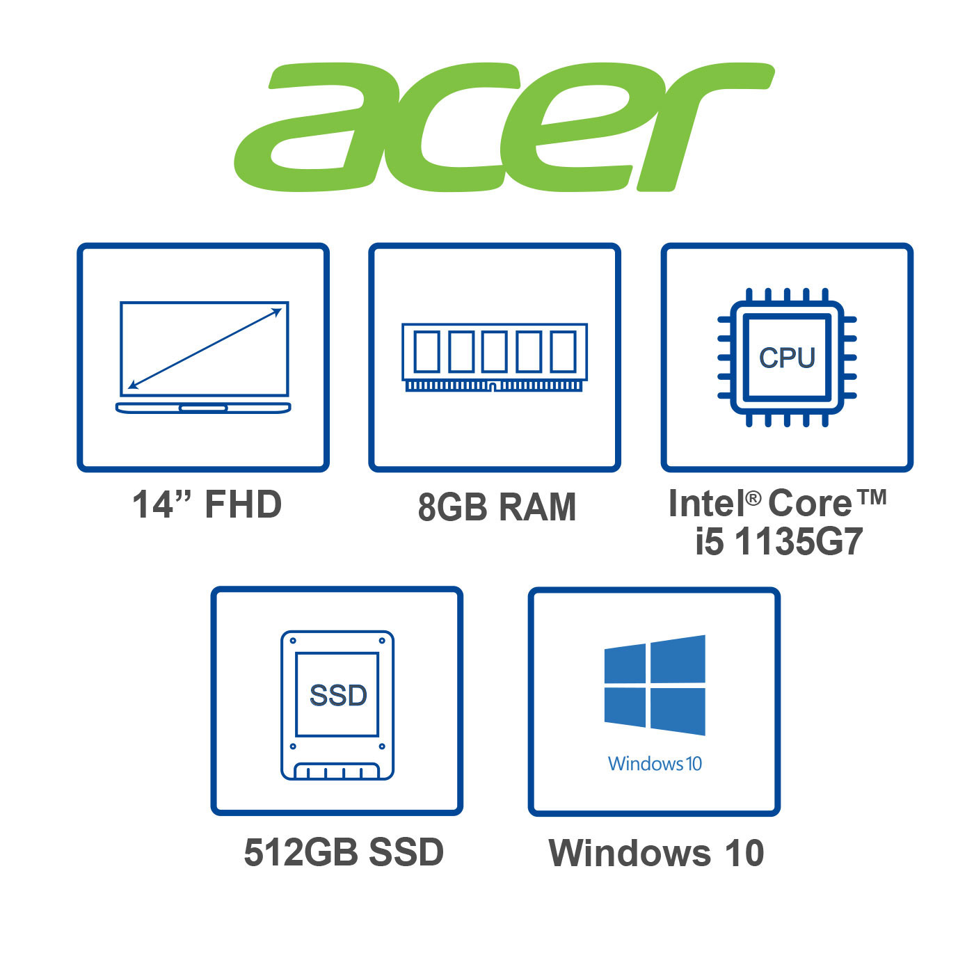 Computador Portátil ACER 14" Pulgadas 56U0 - Intel Core i5 - RAM 8GB - Disco SSD 512GB - Plateado