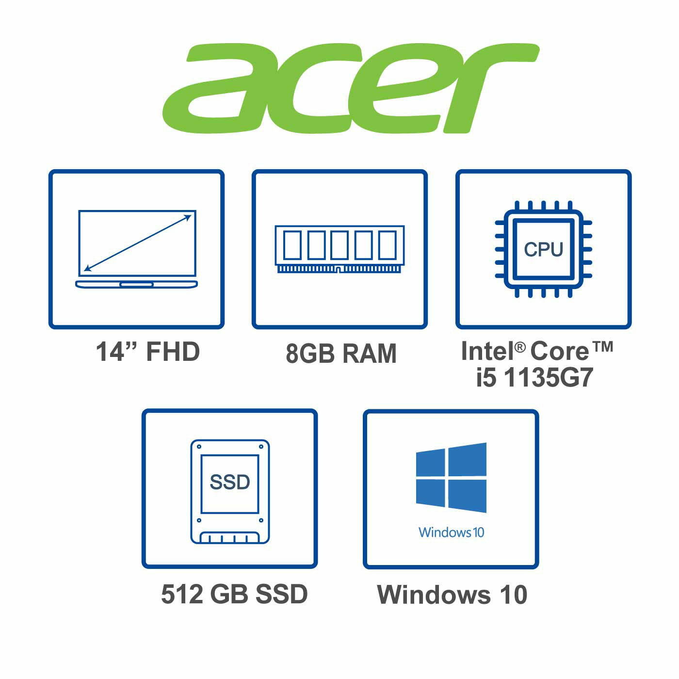 Computador Portátil ACER 14" Pulgadas 56U0 - Intel Core i5 - RAM 8GB - Disco SSD 512GB - Plateado