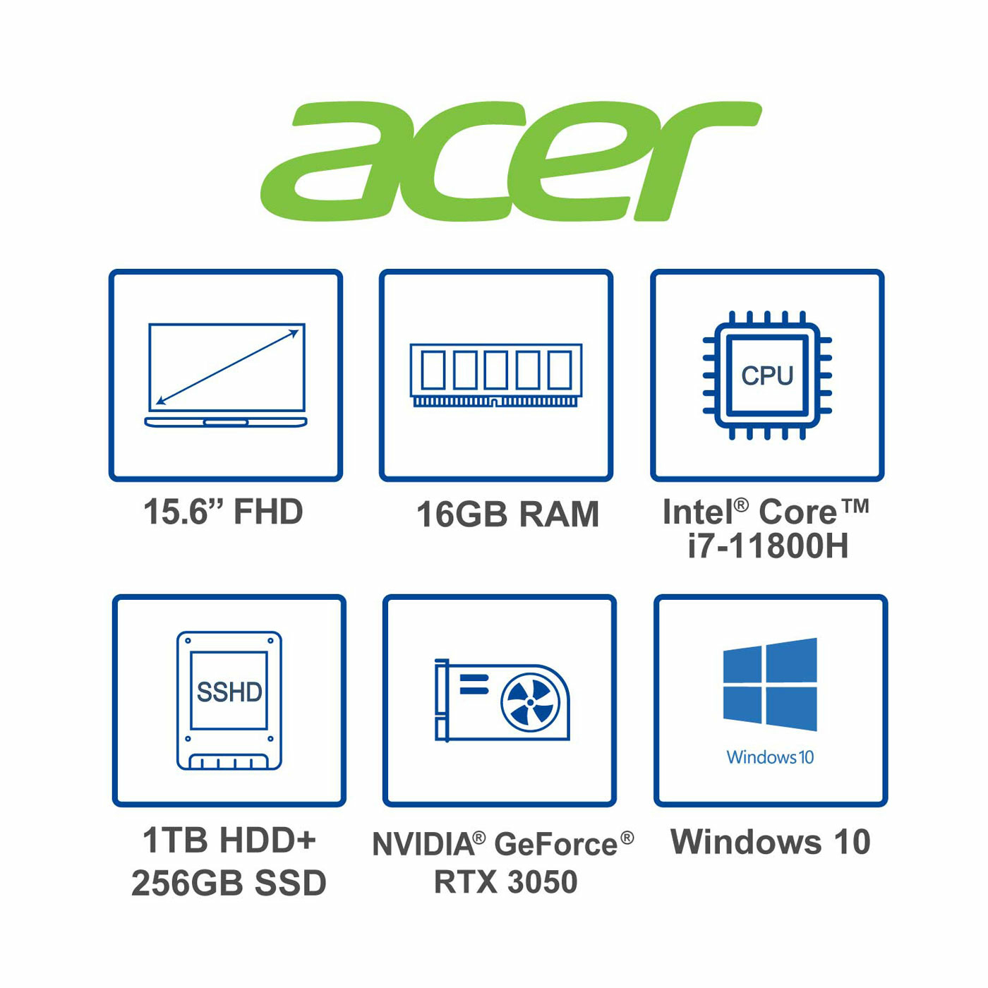 Computador Portátil Gamer ACER 15.6" Pulgadas 73ZU Intel Core i7 - RAM 16GB - Disco SSHD 1TB+256GB - Negro