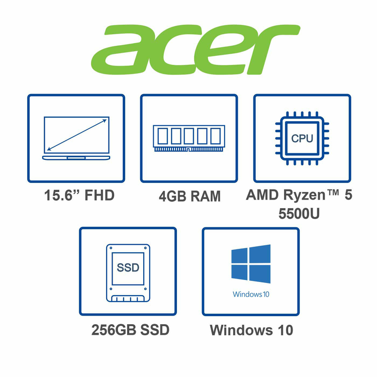 Computador Portátil ACER 15.6" Pulgadas R8NL - AMD Ryzen 5 - RAM 4GB - Disco SSD 256GB - Plateado