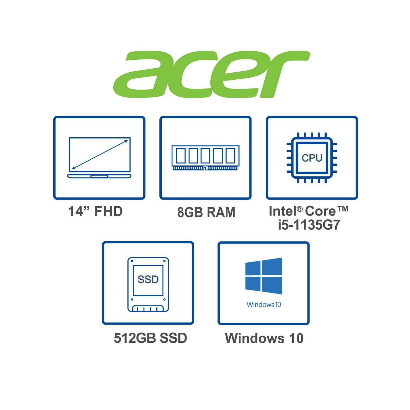 Computador Portátil ACER 14" Pulgadas 55J1 Intel Core i5 - RAM 8GB - Disco SSD 512GB - Plateado