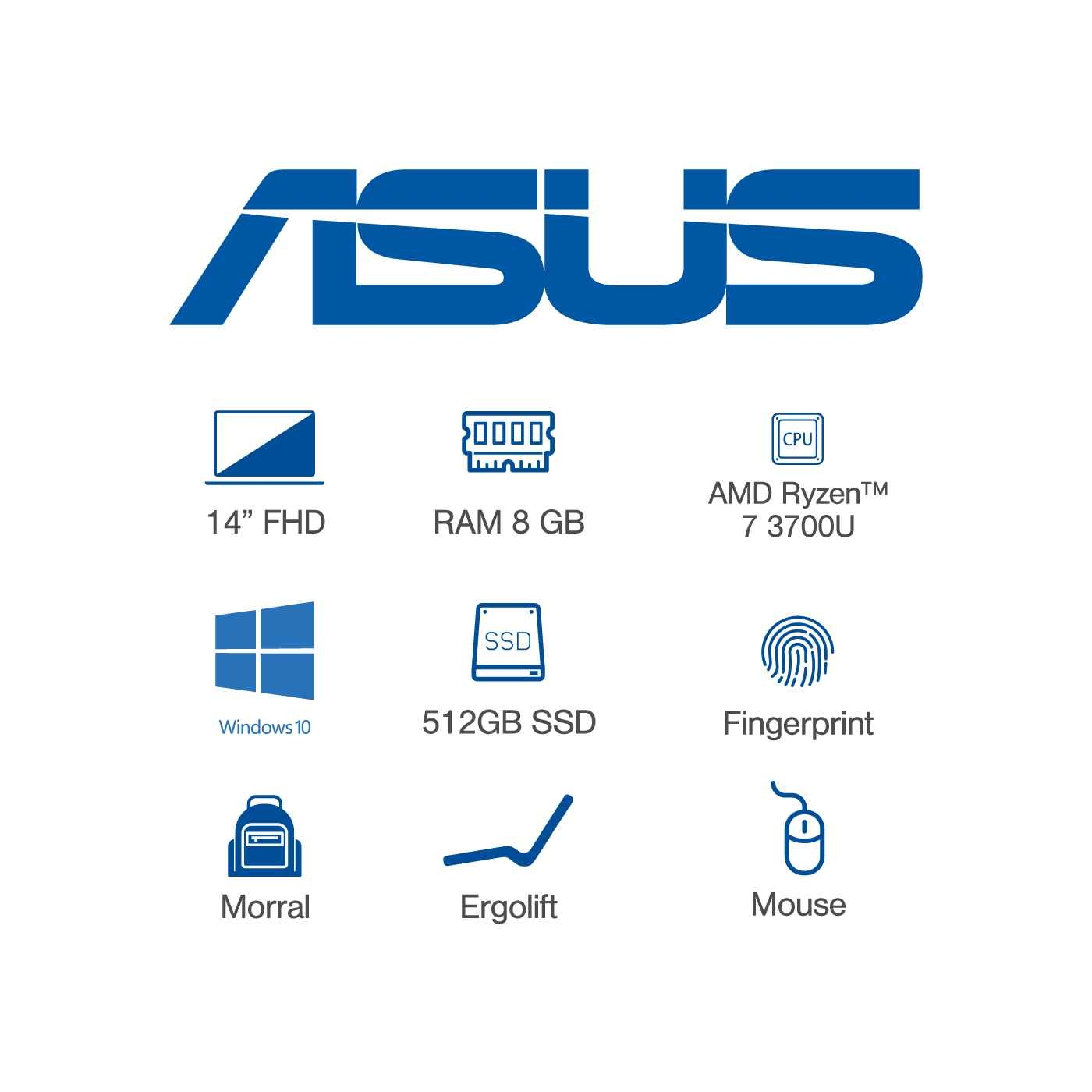 Computador Portátil ASUS VivoBook 14" Pulgadas M413DA AMD Ryzen 7 - RAM 8GB - Disco SSD 512 GB - Negro + Obsequios
