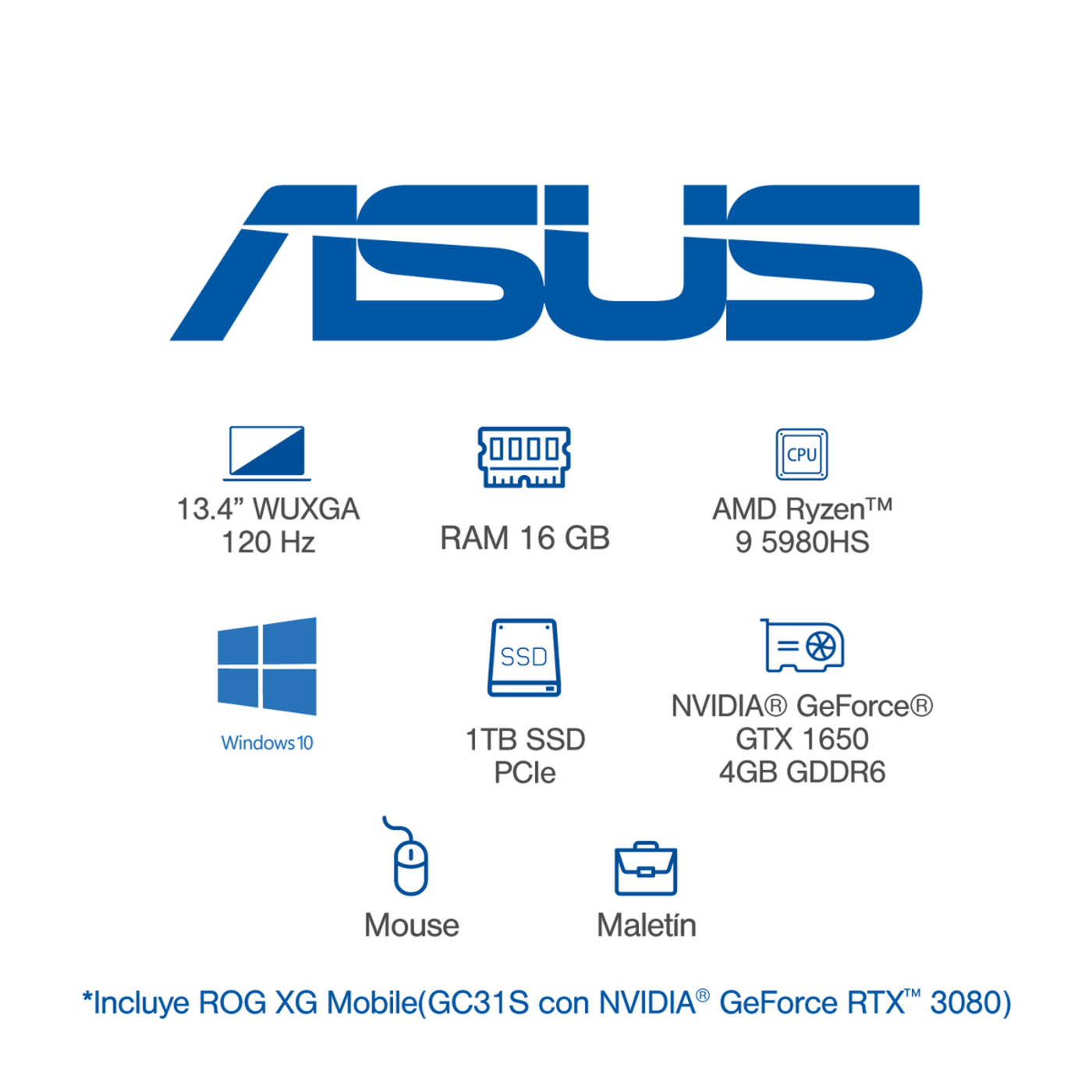 Computador Convertible 2en1 Gamer ROG Flow 13.4" Pulgadas GV301QH - AMD Ryzen 9- RAM 16GB- Disco SSD 1TB- Negro