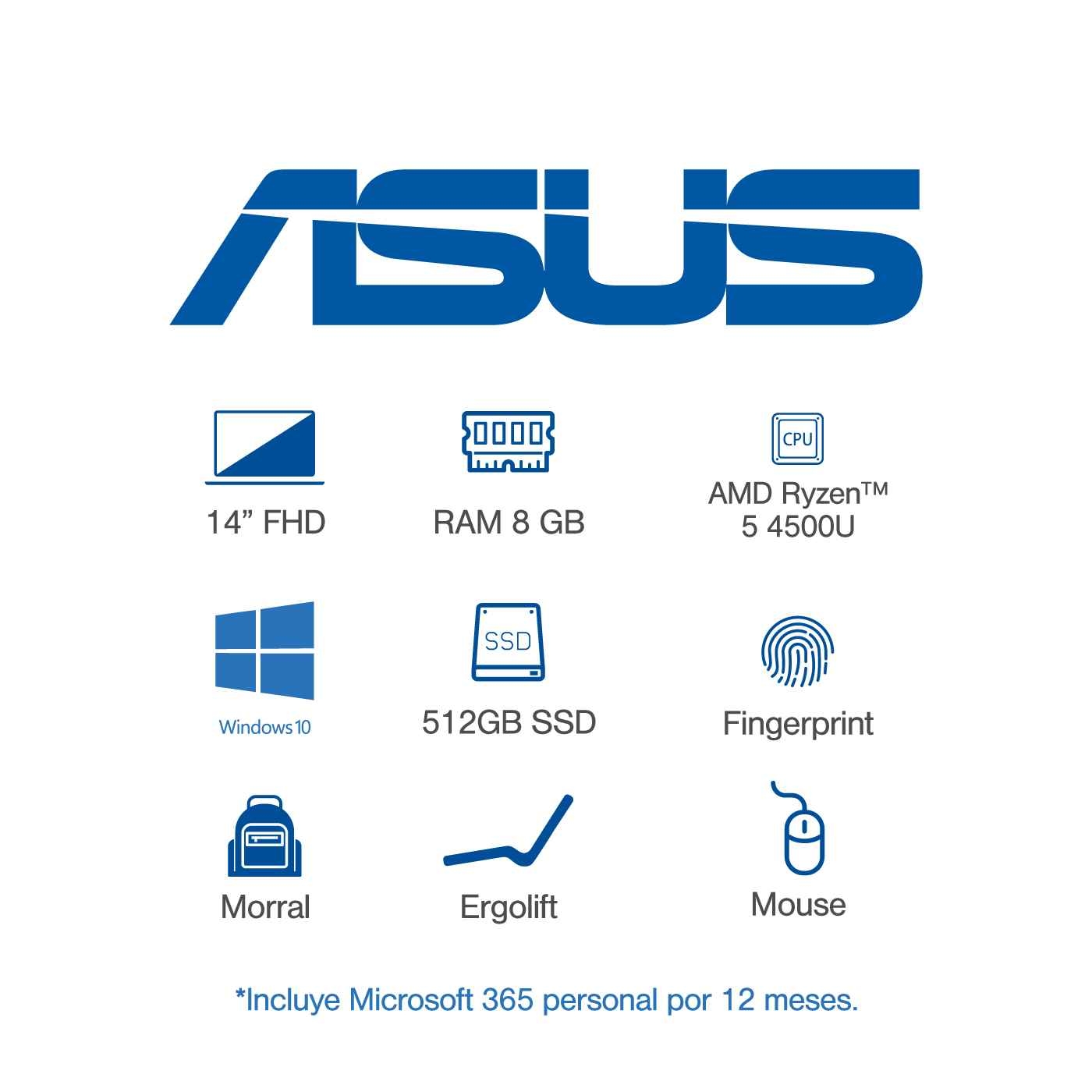 Computador Portátil ASUS VivoBook 14" Pulgadas M433IA AMD Ryzen 5 - RAM 8GB - Disco SSD 512 GB - Blanco + Obsequios