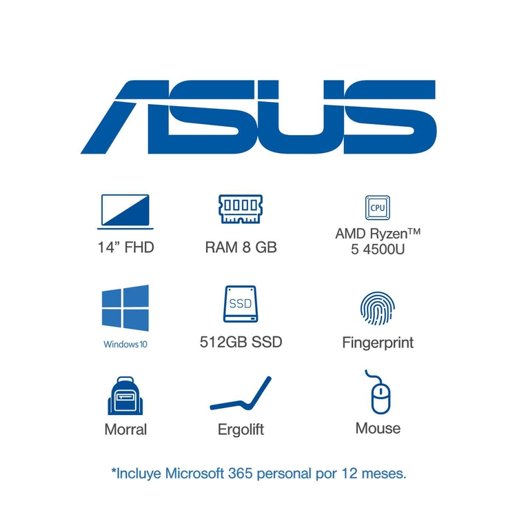 Computador Portátil ASUS VivoBook 14" Pulgadas M433IA AMD Ryzen 5 - RAM 8GB - Disco SSD 512 GB - Blanco + Obsequios