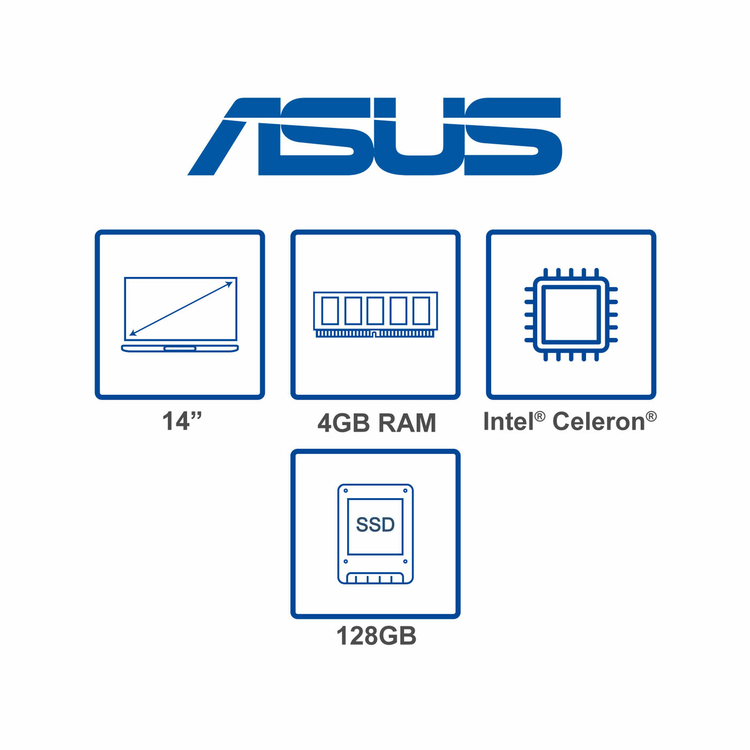 Computador Portátil ASUS 14" Pulgadas E410MA Intel Celeron - RAM 4GB - Disco SSD 128GB - Azul