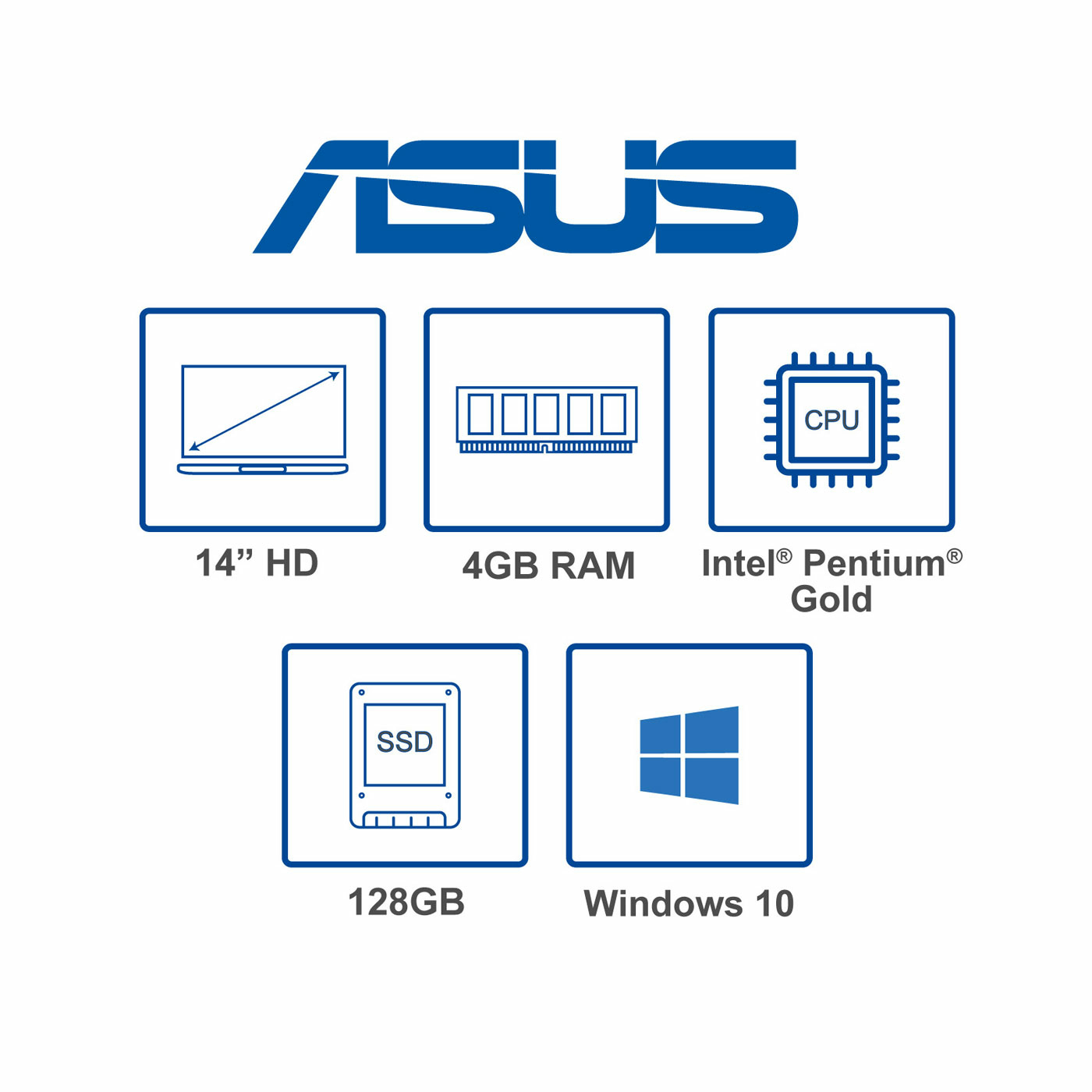 Computador Portátil ASUS 14" Pulgadas X415JA Intel Pentium Gold - RAM 4GB - Disco SSD 128GB - Azul