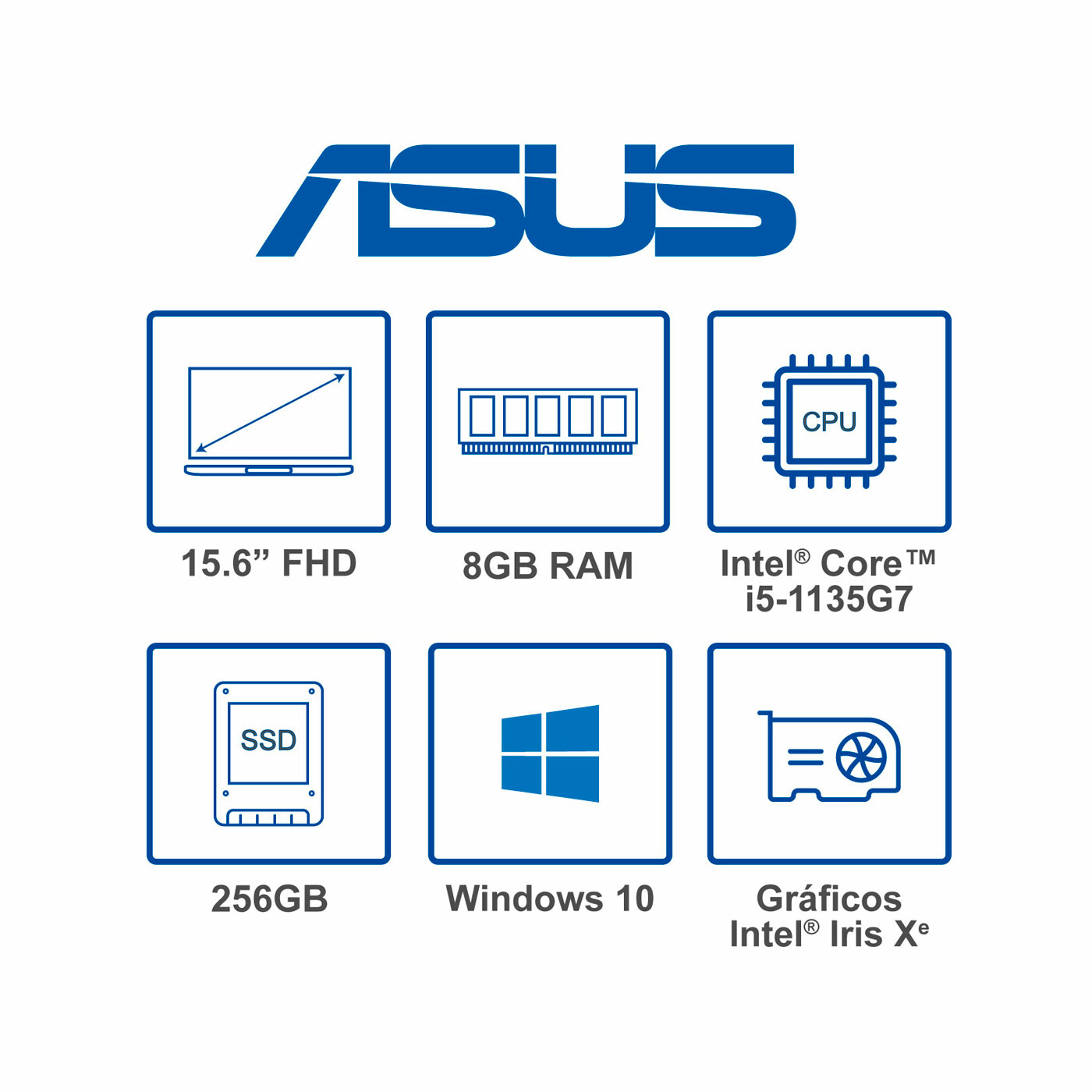 Computador Portátil ASUS 15,6" Pulgadas X515EA Intel Core i5 - RAM 8GB - Disco SSD 256 GB - Gris