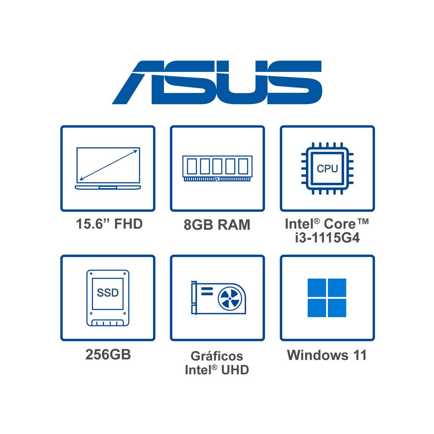 Computador Portátil ASUS VivoBook 15,6" Pulgadas X515EA Intel Core i3 - RAM 8GB - Disco SSD 256 GB - Azul