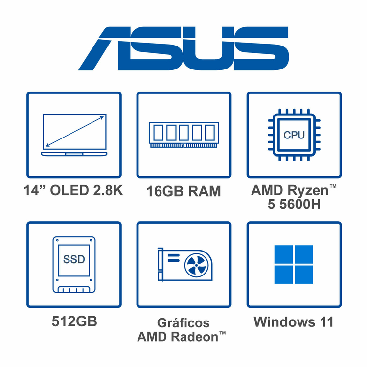 Computador Portátil Asus Zenbook OLED 14" Pulgadas UM5401QA - AMD R5 - RAM 16GB - Disco SSD 512 GB - Negro