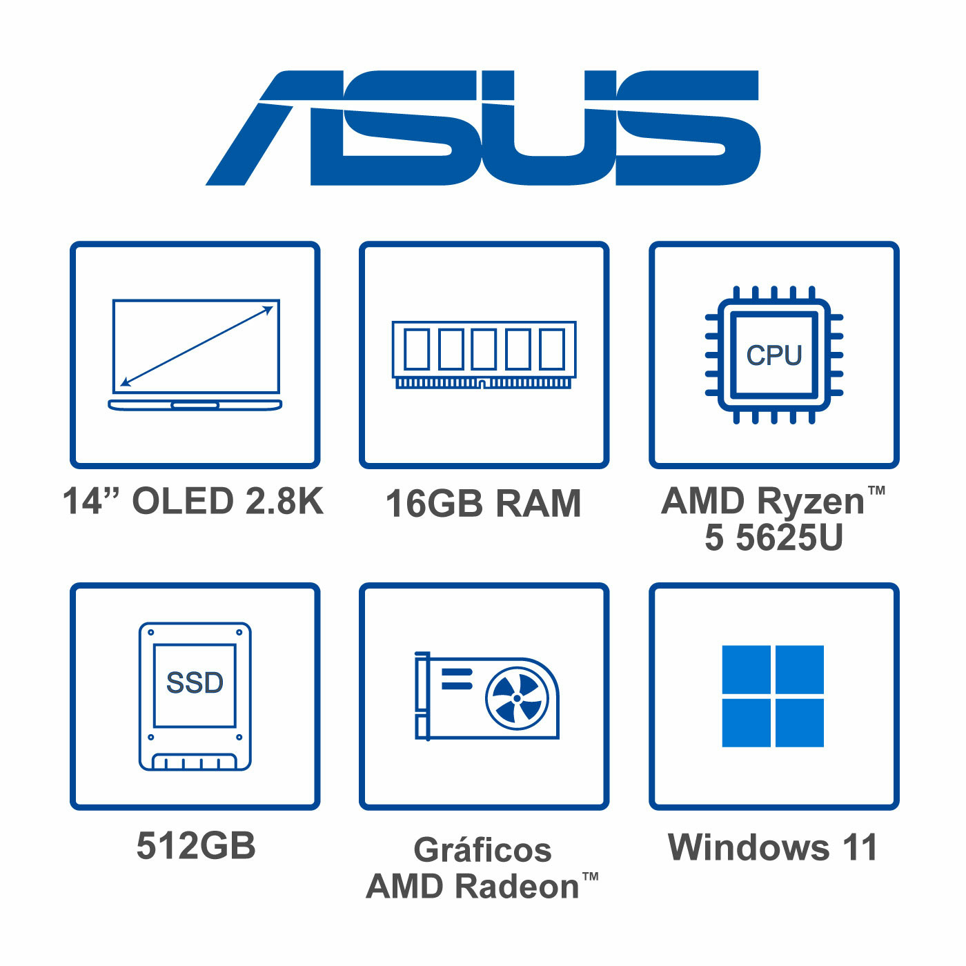 Computador Portátil Asus Zenbook OLED 14" Pulgadas UM3402YA - AMD R5 - RAM 16GB - Disco SSD 512 GB - Negro