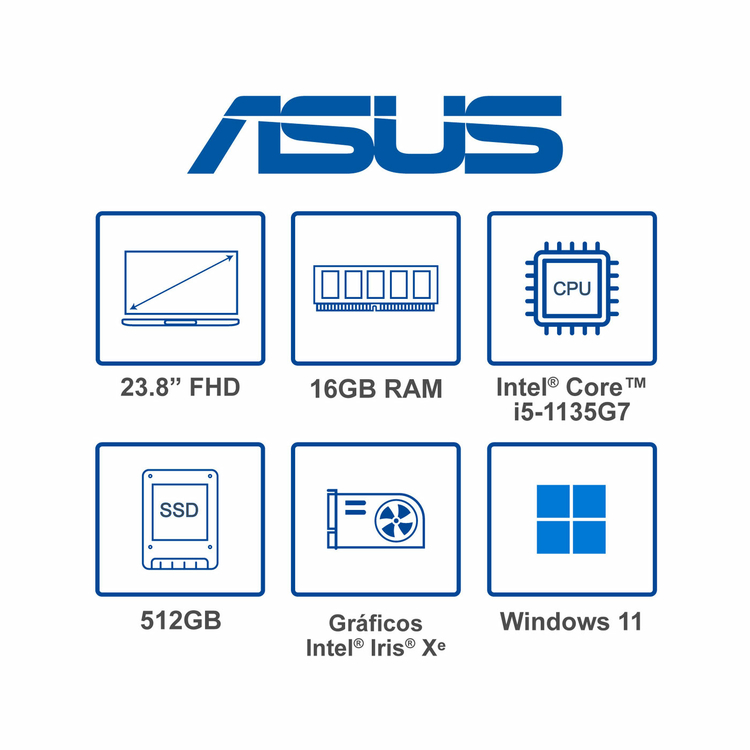 Computador All in One ASUS Vivo 23.8" Pulgadas V241EAK Intel Core i5 - RAM 16GB - Disco SSD 512 GB - Negro