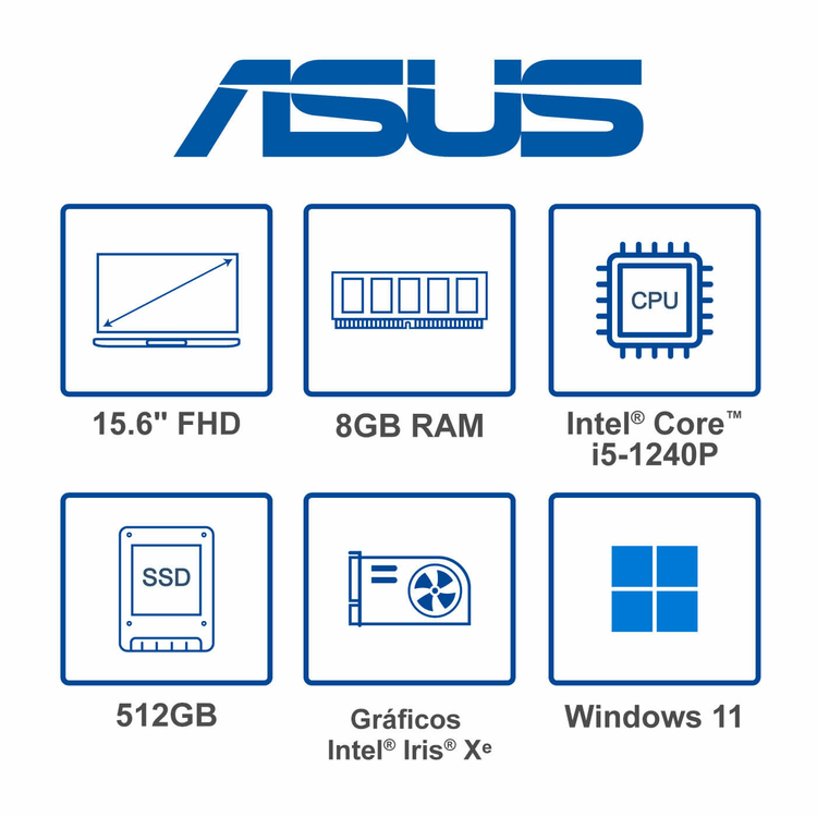 Computador Portátil ASUS Vivobook 15,6" Pulgadas X1502ZA - Intel Core i5 - RAM 8GB - Disco SSD 512 GB - Azul