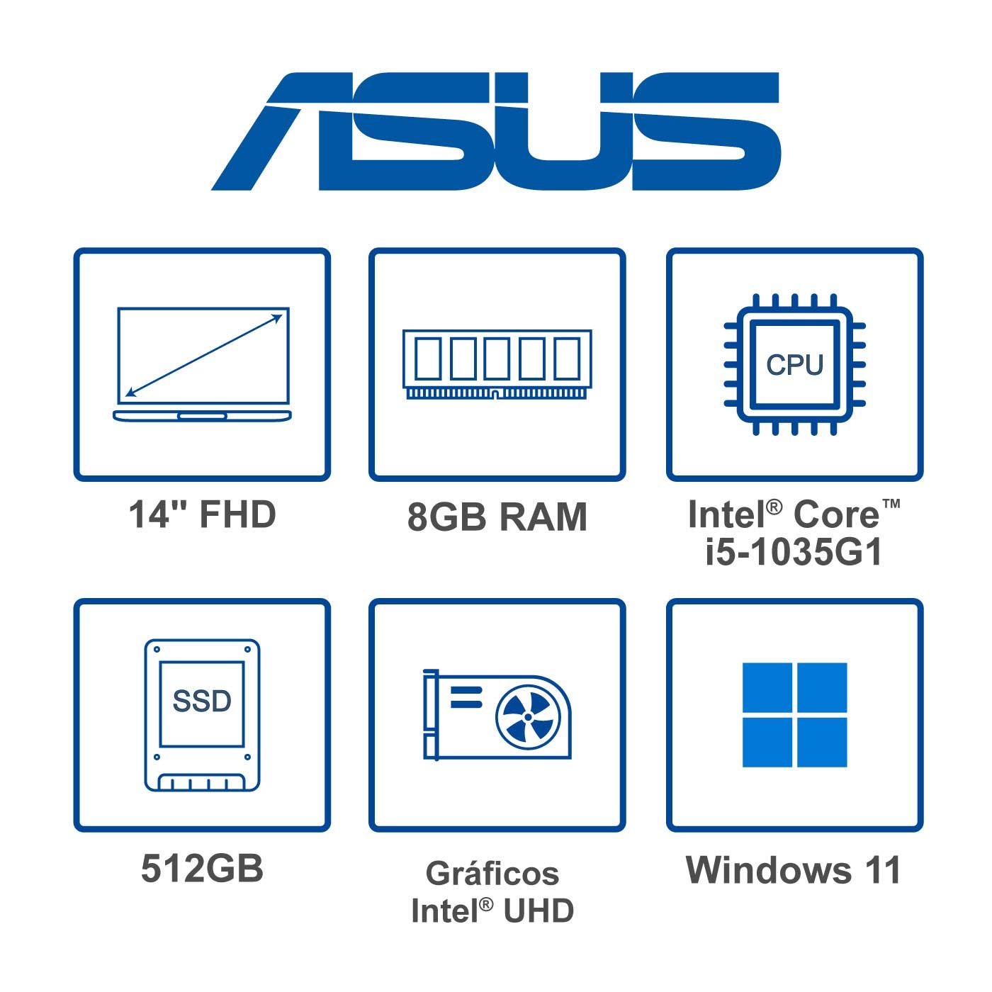 Computador Portátil ASUS 14" Pulgadas X415JA - Intel Core i5 - RAM 8GB - Disco SSD 512 GB - Plateado