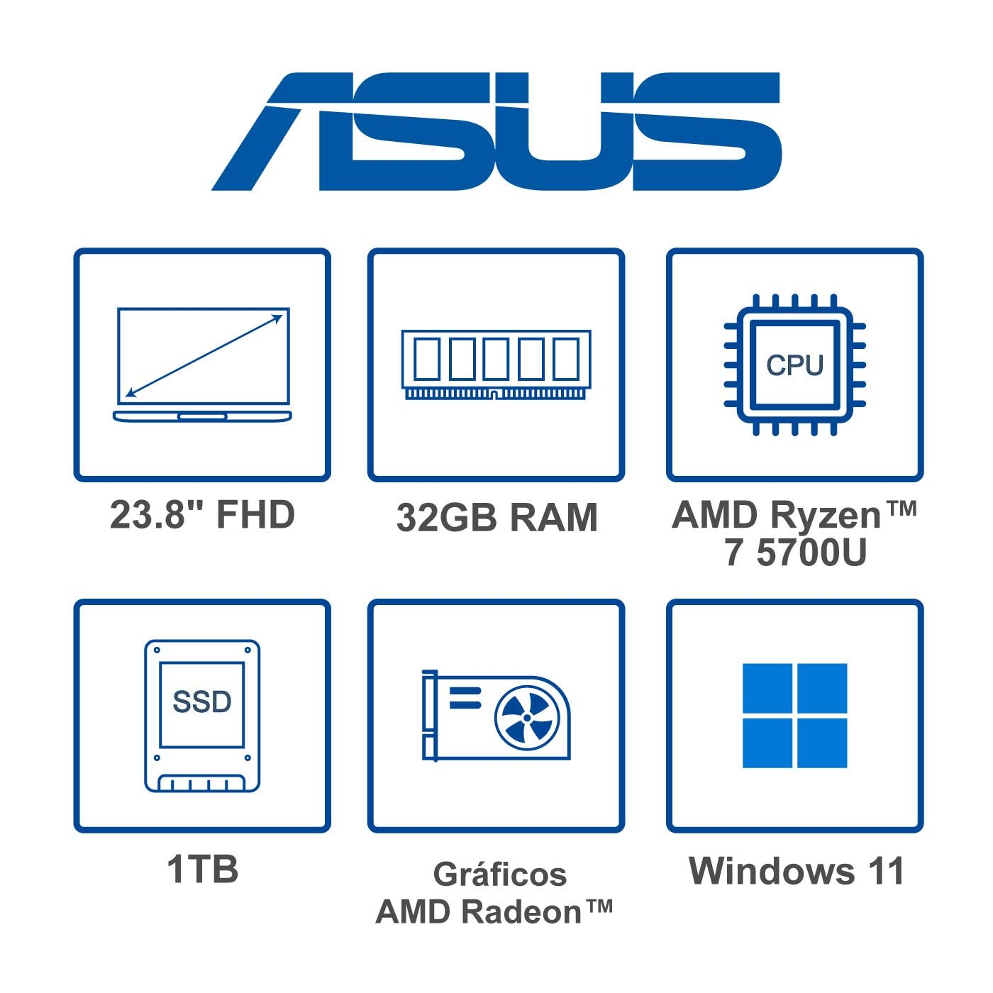 Computador All in One ASUS Zen 23.8" Pulgadas M5401WUAK - AMD Ryzen 7 - RAM 32GB - Disco SSD 1TB - Negro