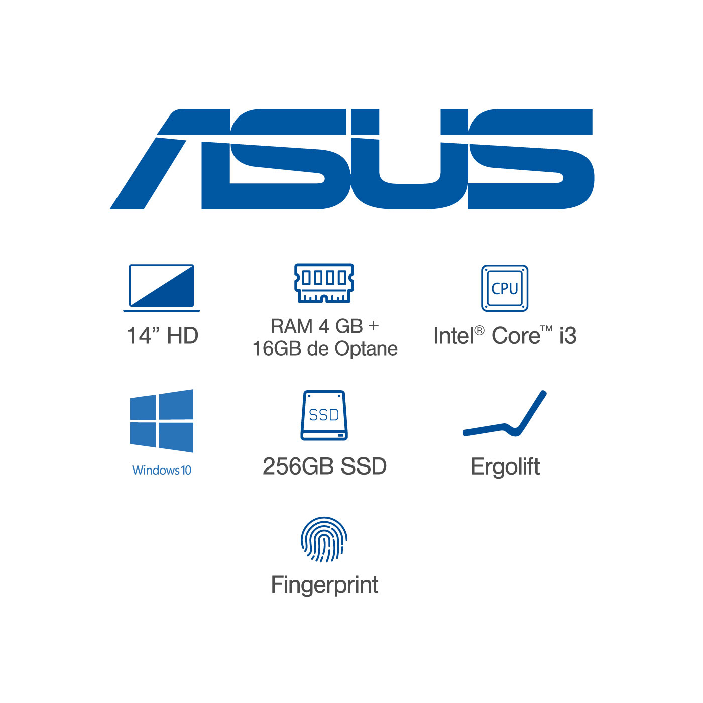 Computador Portátil ASUS VivoBook 14" Pulgadas X412FA-BV1046T Procesador Intel Core i3 RAM 4GB + 16GB Intel Optane Disco Estado Sólido256GB-Azul