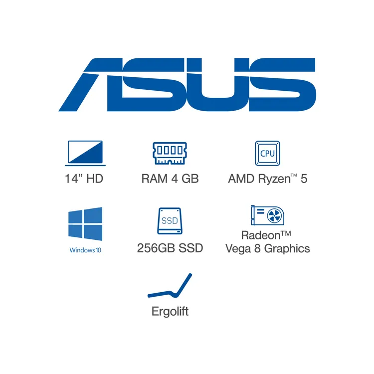 Computador Portátil ASUS VivoBook 14" Pulgadas X412DA-BV539T Procesador AMD Ryzen 5 - 4GB RAM - Disco Estado Sólido 256 GB - Plateado