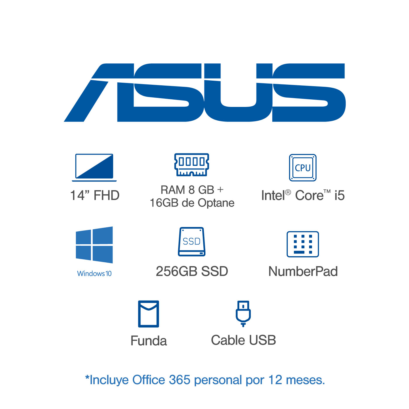 Computador Portátil ASUS Zenbook 14" Pulgadas UX433FAC-A5350TS  Procesador Intel Core i5 RAM 8GB + 16GB Intel Optane Disco Estado Sólido 256 GB