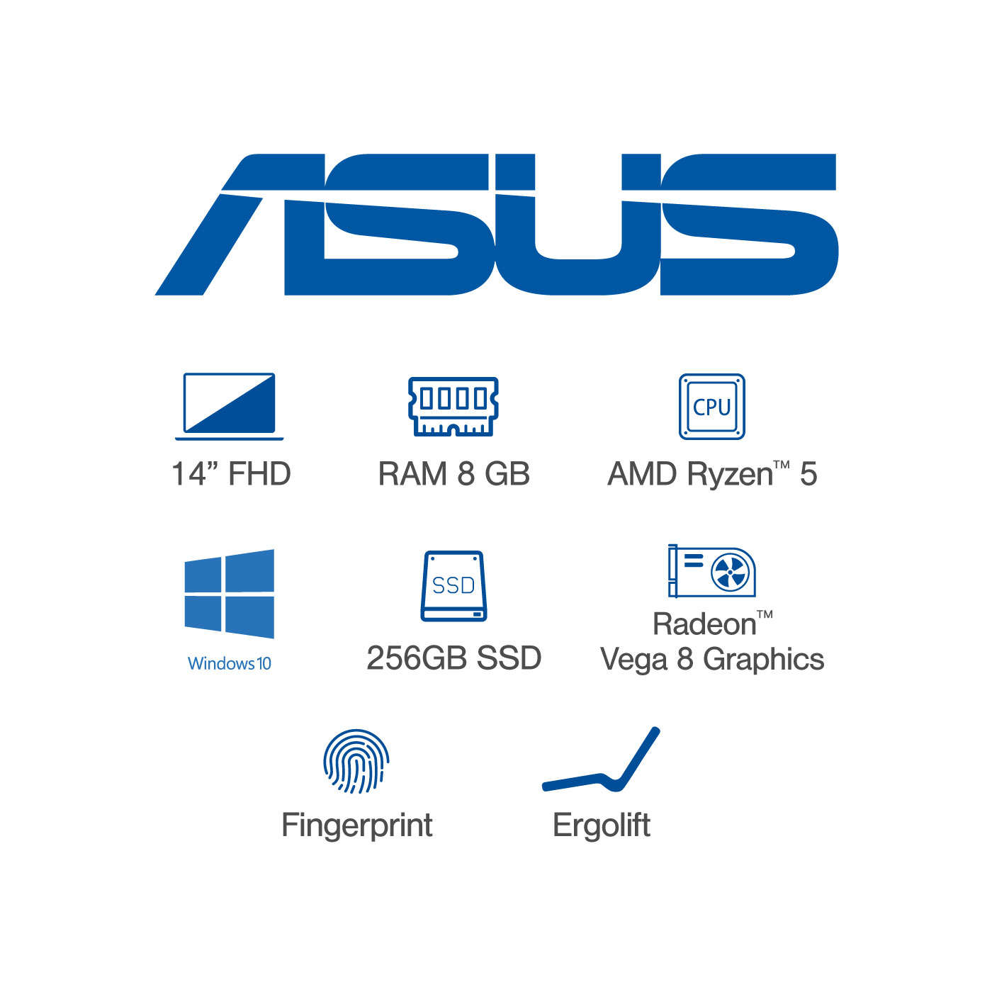 Computador Portátil ASUS VivoBook 14" Pulgadas M433IA-EB117T Procesador AMD Ryzen 5 - 8GB RAM - Disco Estado Sólido 256 GB - Blanco