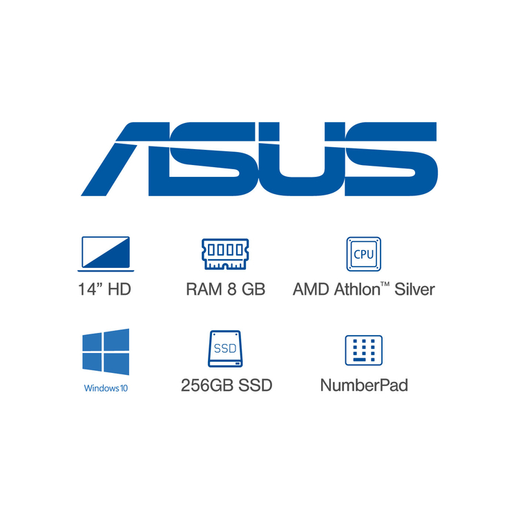 Computador Portátil ASUS VivoBook 14" Pulgadas X412DA AMD Athlon Silver - RAM 8GB - Disco SSD 256 GB - Plateado