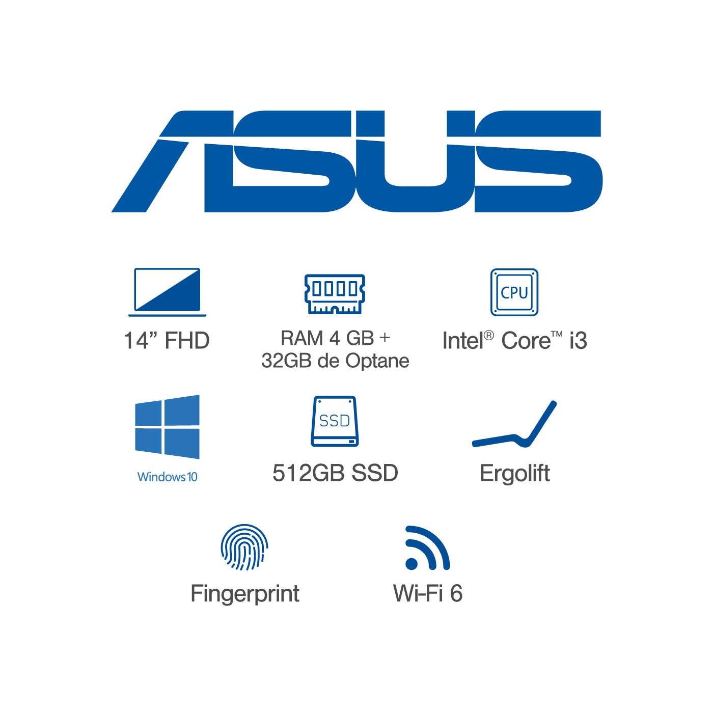 Computador Portátil ASUS VivoBook 14" Pulgadas X413JA Intel Core i3 RAM 4GB + 32GB Intel Optane Disco SSD 512 GB - Negro
