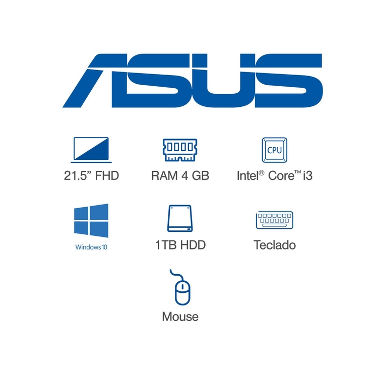 Computador All In One ASUS Vivo 21,5" Pulgadas V222FAK Intel Core i3 - RAM 4GB - Disco HDD 1TB - Negro