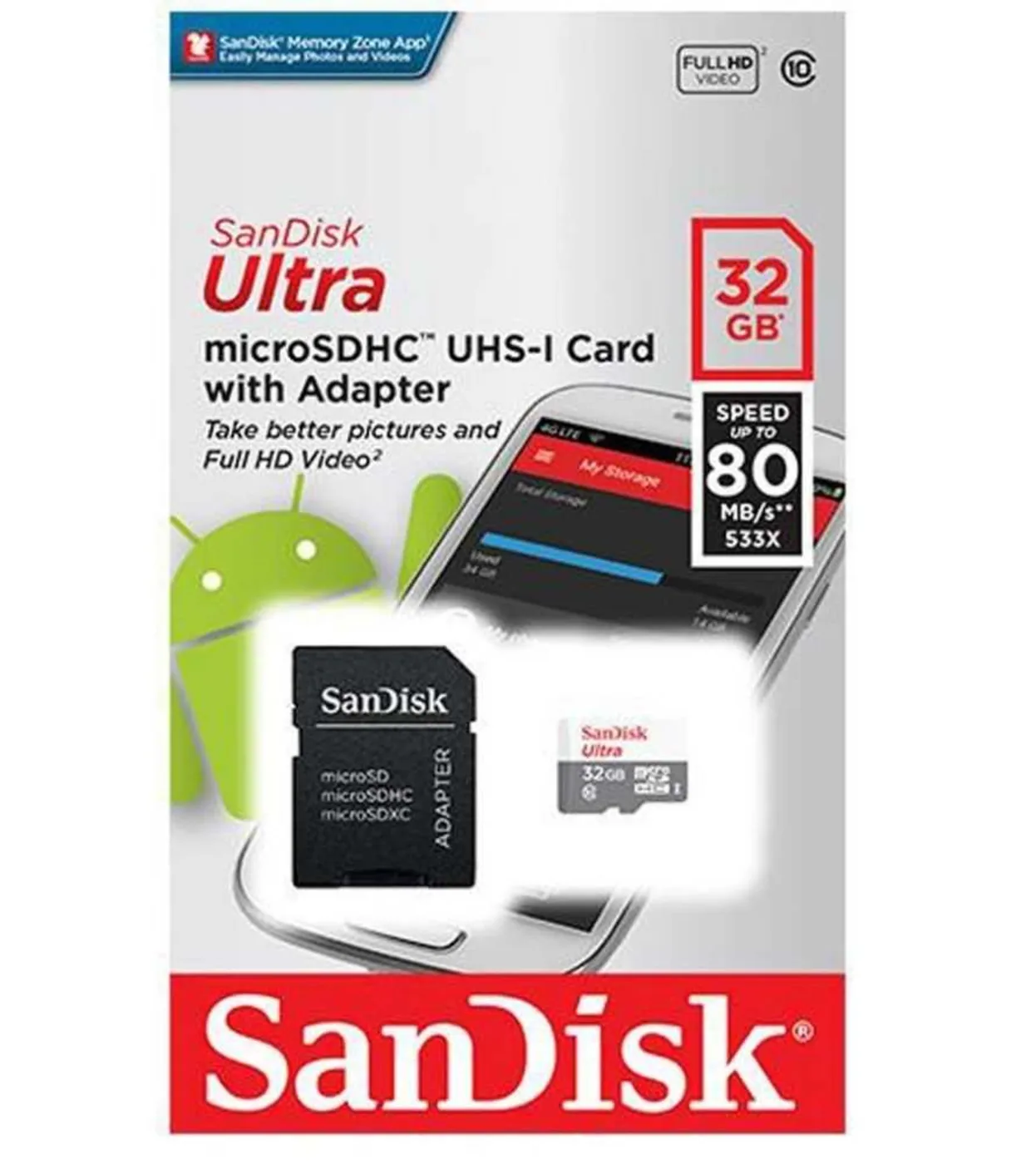 Memoria MicroSD SANDISK 32GB + Adaptador Clase 10