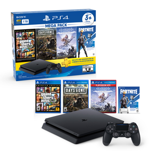 Consola PS4 1TB + 1 Control + 3 Juegos (  (Zero Dawn Complete Edition, Days Gone, Grand Theft Auto V Premium Edition ) + Contenido Fornite