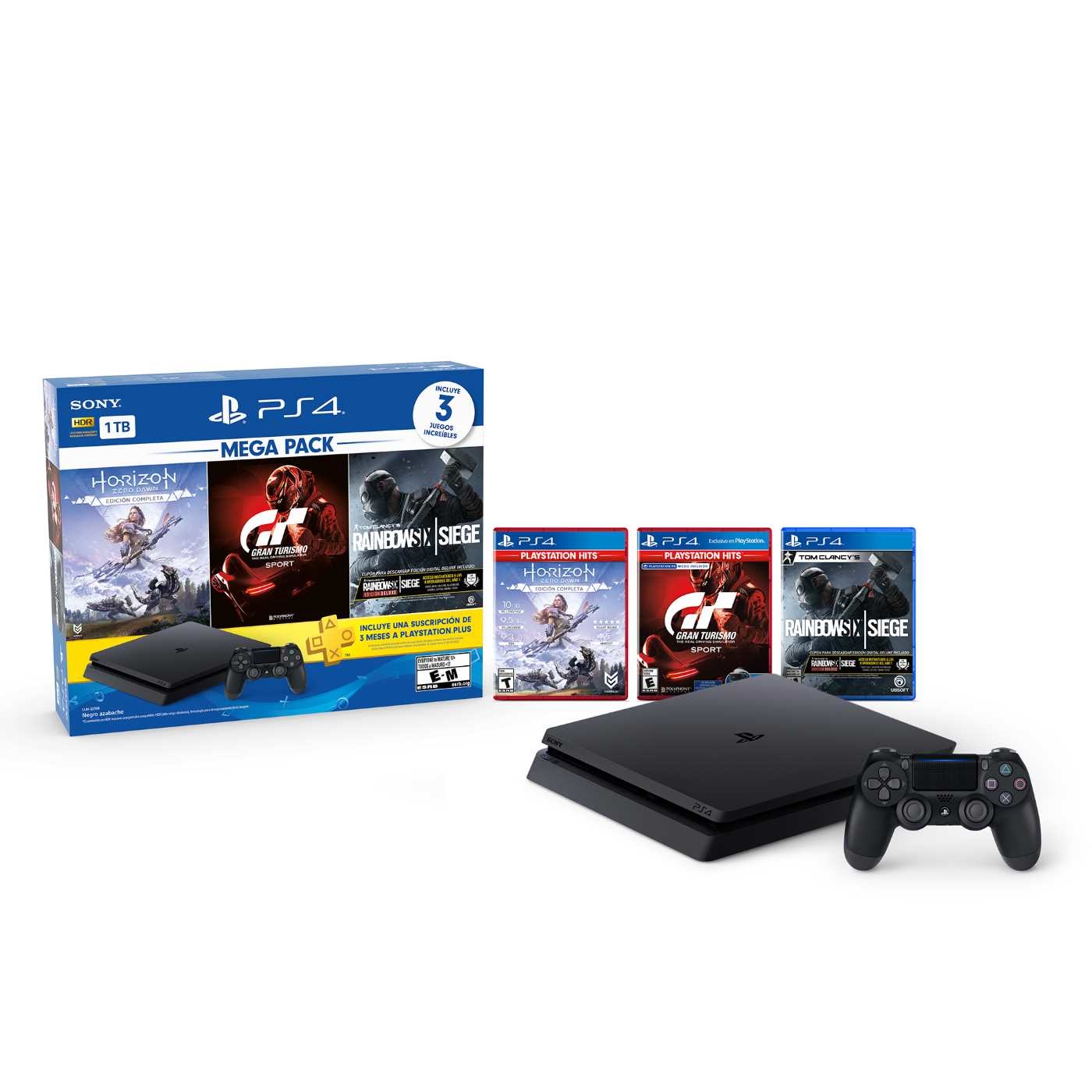 Consola PS4 Megapack 1 Tera + 1 Control + 3 Juegos + Suscripción de 3 Meses a PlayStation Plus
