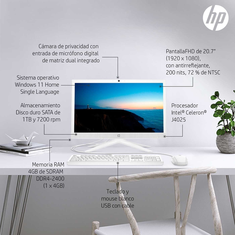 Computador All in One HP 21.5" Pulgadas dd2013la - Intel Pentium - RAM 4GB - Disco SSD 128 GB + Disco HDD 1 TB - Negro Computador All in One HP 21.5" Pulgadas dd2013la - Intel Pentium - RAM 4GB - Disco SSD 128 GB + Disco HDD 1 TB - Negro