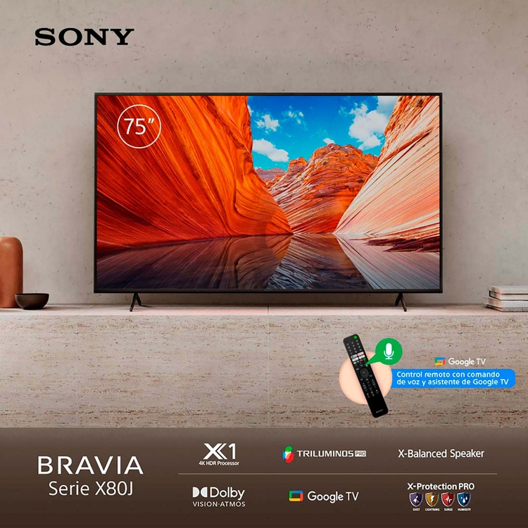 TV SONY 75" Pulgadas 189 cm KD-75X80J 4K-UHD LED Smart TV Google