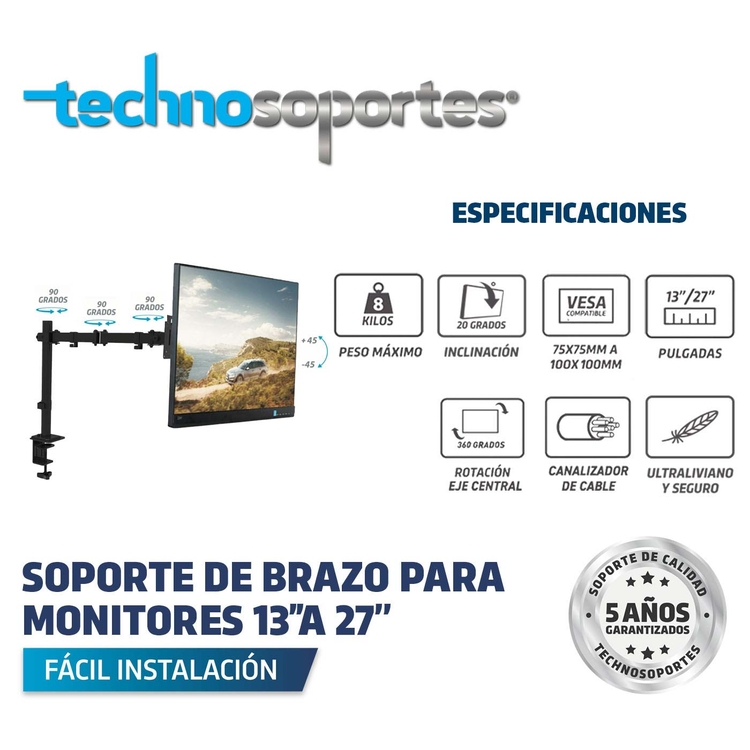 Soporte TECHNOSOPORTES Escualizable para Monitor de 13" a 27" Soporte TECHNOSOPORTES Escualizable para Monitor de 13