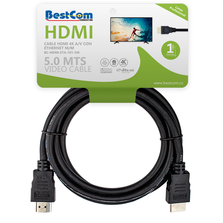 Cable BESTCOM HDMI a HDMI 4K de alta velocidad con Ethernet de 5 Metros Cable BESTCOM HDMI a HDMI 4K de alta velocidad con Ethernet de 5 Metros