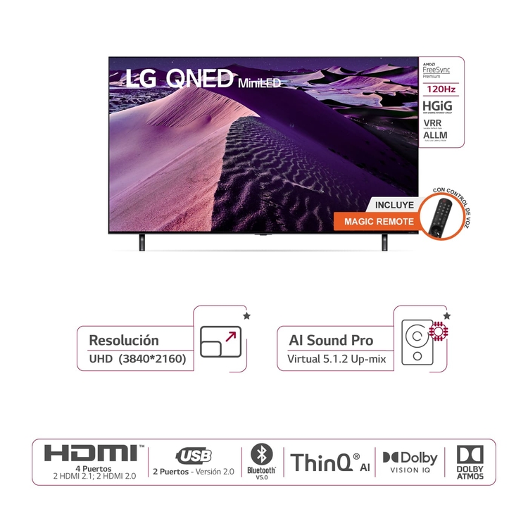 TV LG 75" Pulgadas 189 cm 75QNED85SQA 4K-UHD MINI LED Smart TV