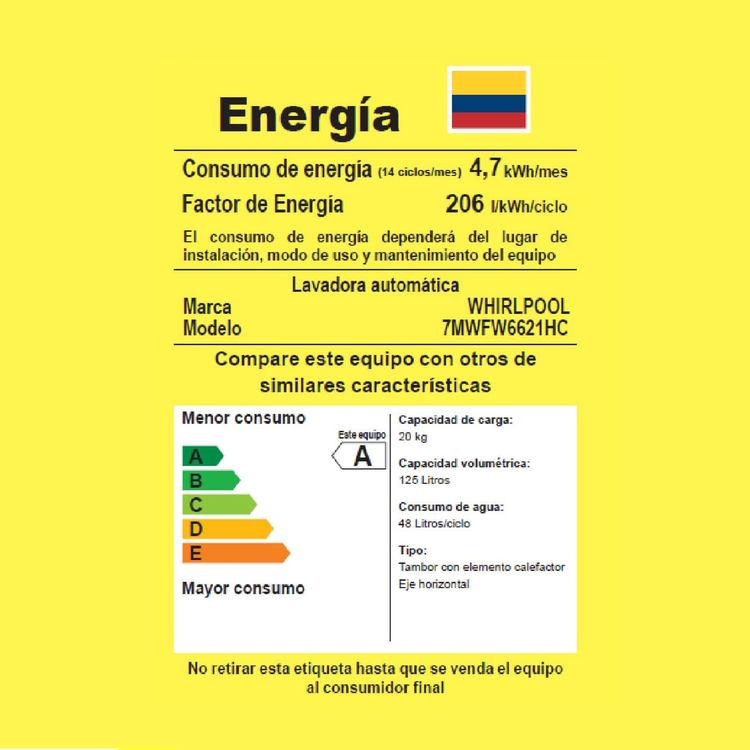 Lavadora WHIRLPOOL Carga Frontal 20 Kilos 7MWFW6621HC Gris Lavadora WHIRLPOOL Carga Frontal 20 Kilos 7MWFW6621HC Gris