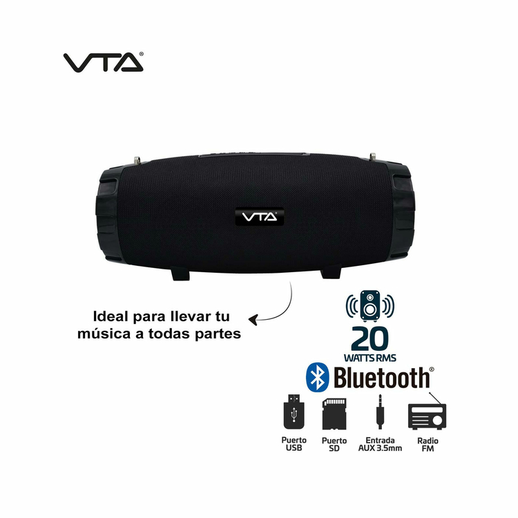 Parlante VTA Recargable Bluetooth Radio FM/Puerto USB/MicroSD 20W Negro