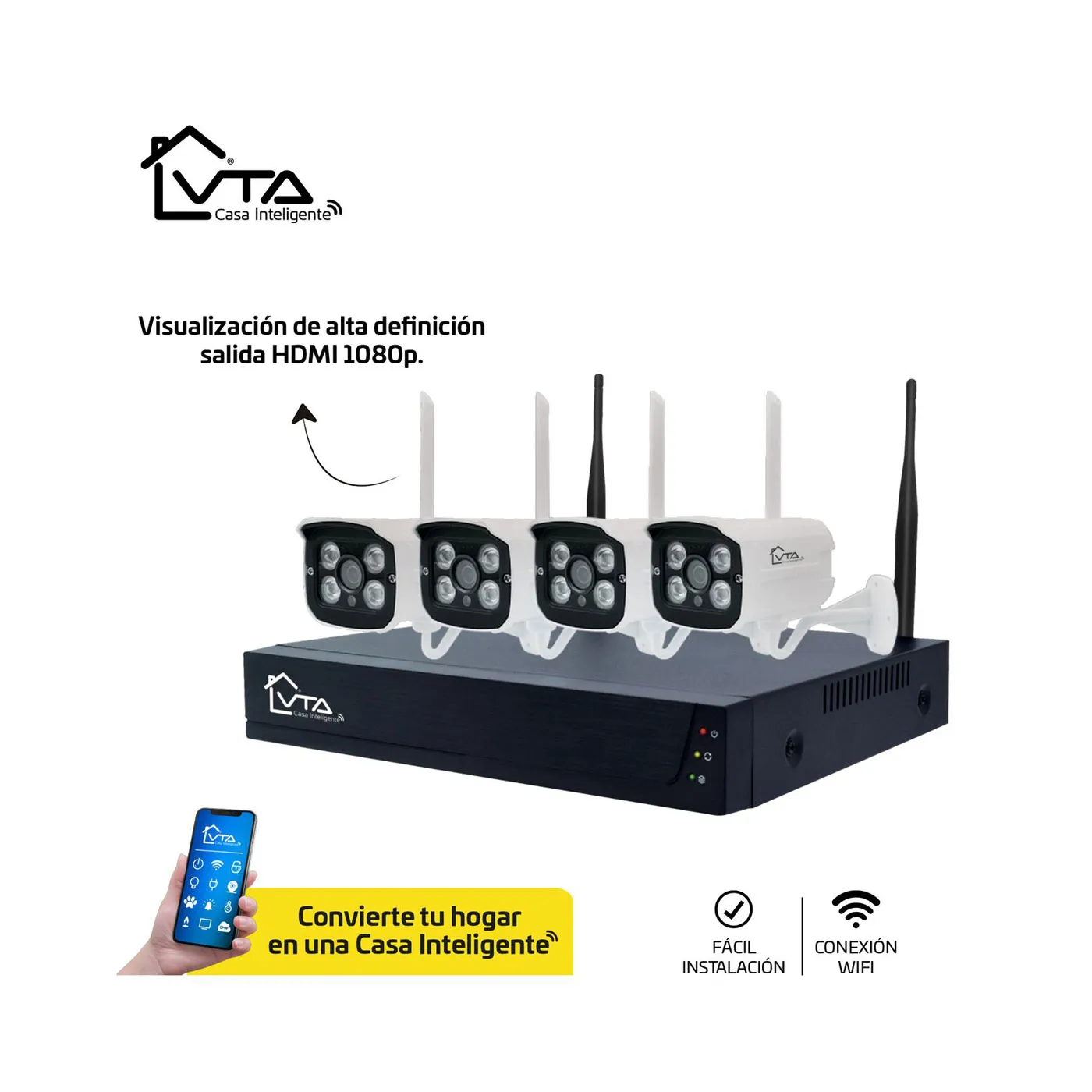 Sistema de Video seguridad DVR VTA Inalámbrico 1Tera + 4 cámaras 1080P
