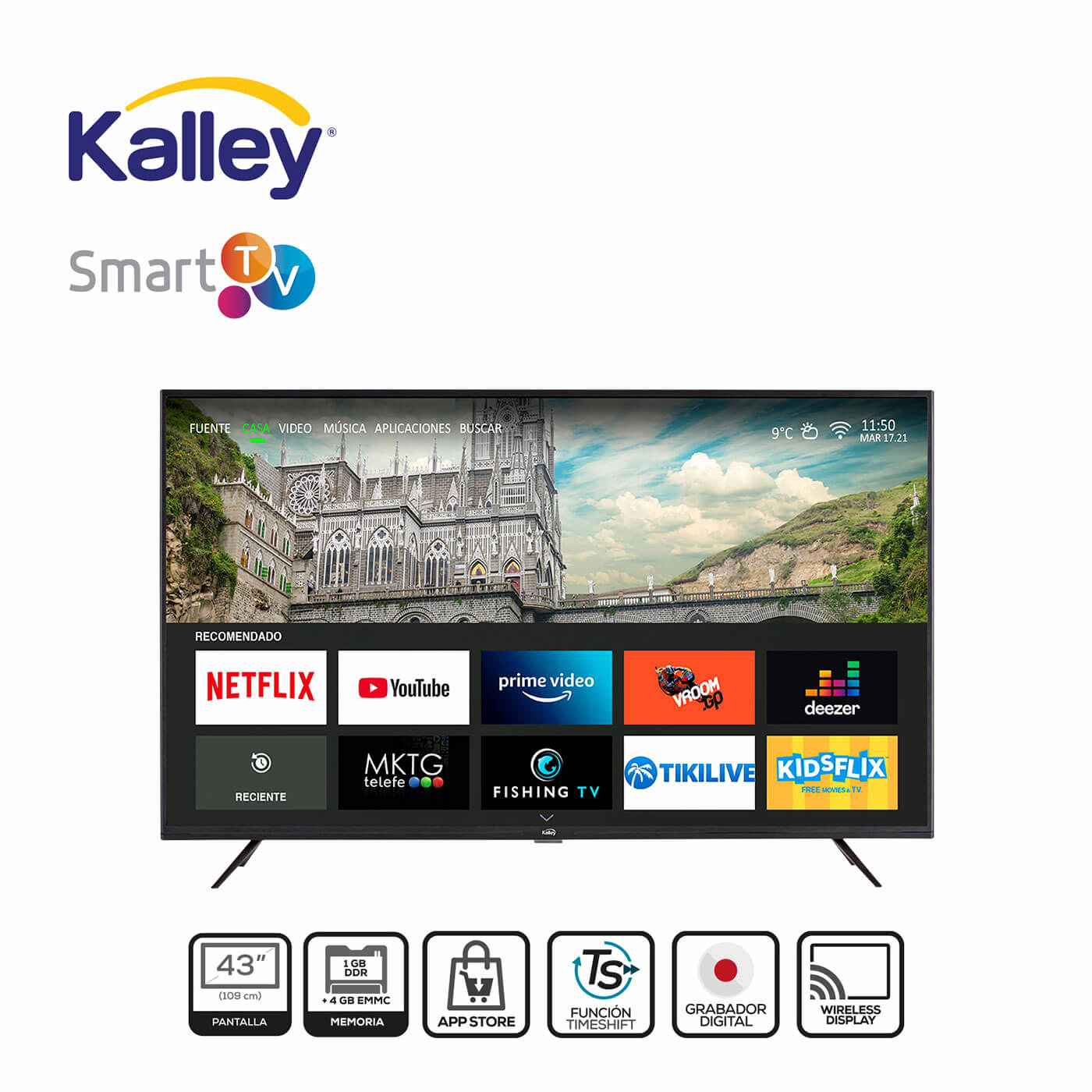 TV KALLEY 43" Pulgadas 109 cm K-STV43FHDT FHD LED Smart TV