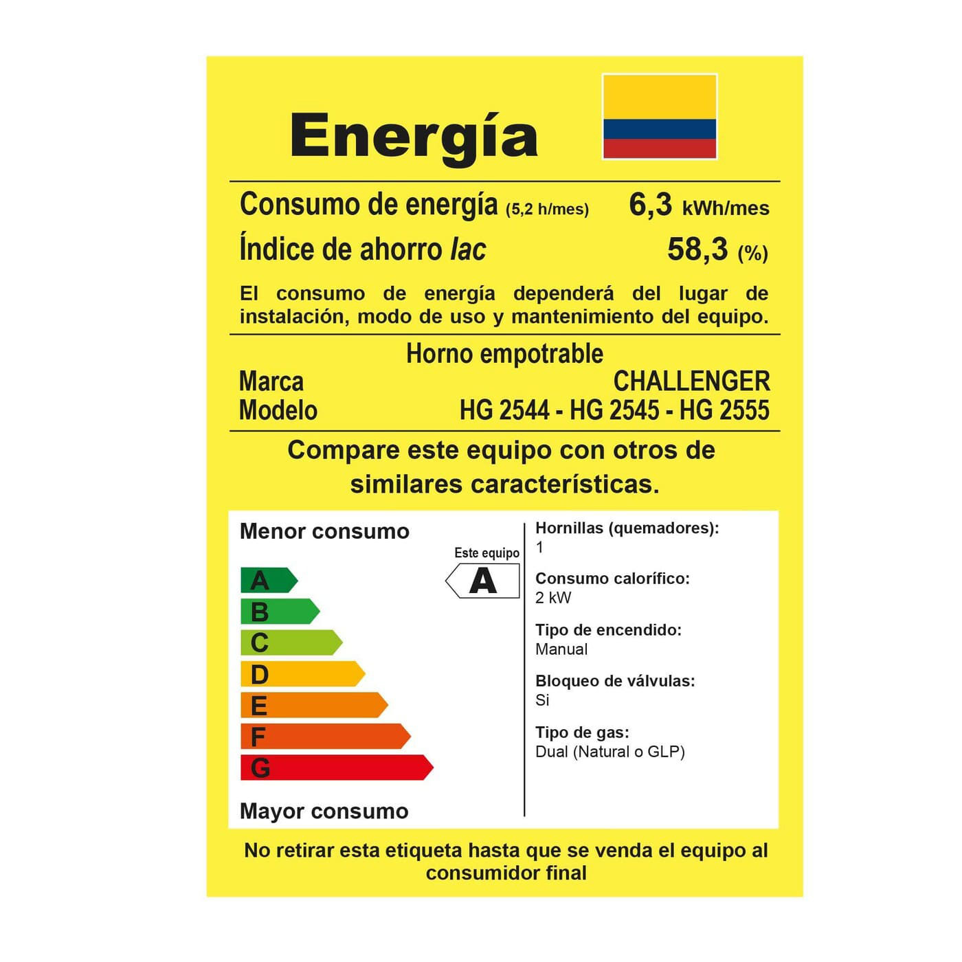 Horno de Empotrar CHALLENGER 60cms Gas Natural 1.2545.38.04 Negro