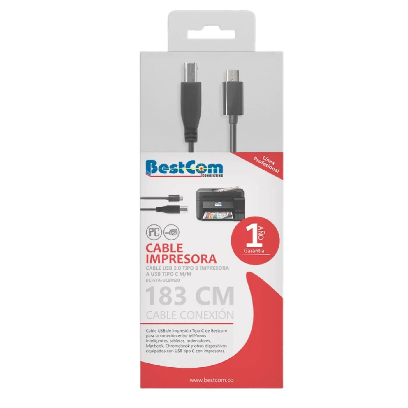 Cable BESTCOM USB-C a Impresora 1.83 Metros