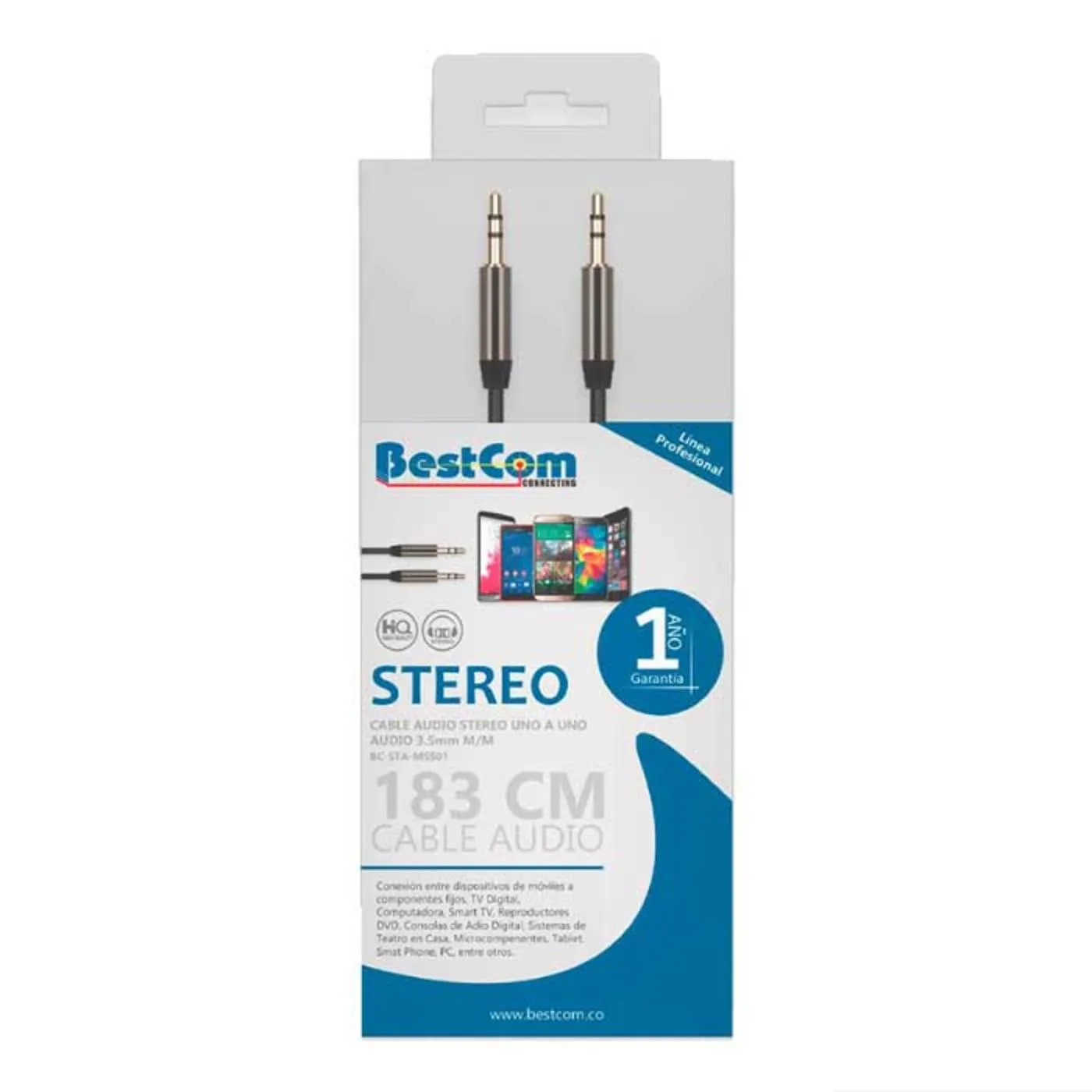 Cable de Audio Stereo BESTCOM Uno a Uno 3.5 mm 1.83 Metros