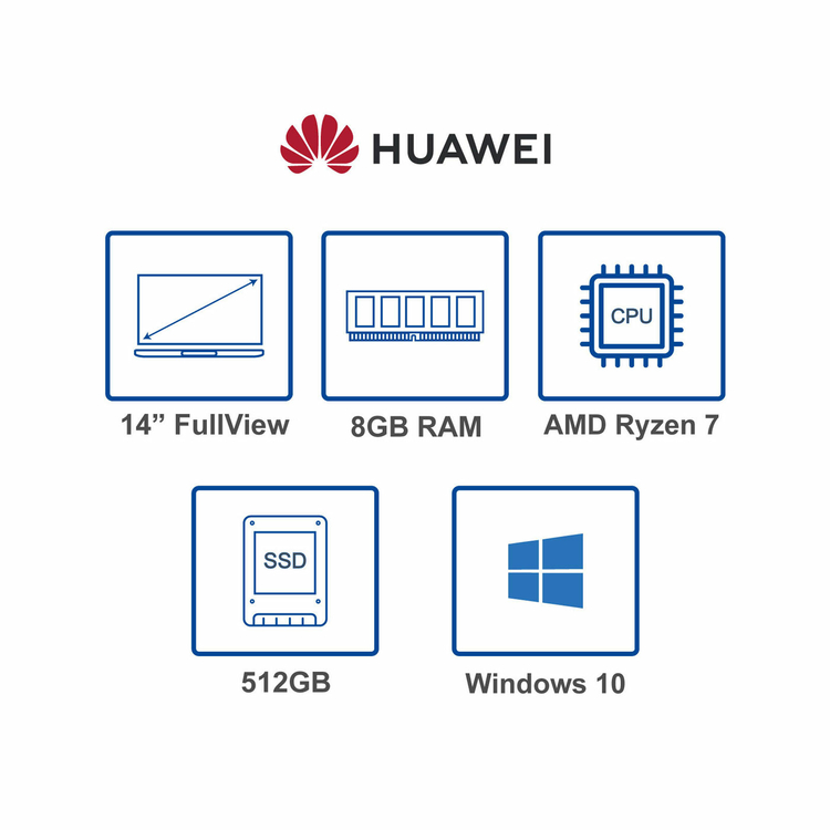Computador Portátil HUAWEI 14" Pulgadas Matebook - AMD Ryzen 7 - 8G RAM - Disco Estado Solido 512 GB SSD - Gris + Obsequios