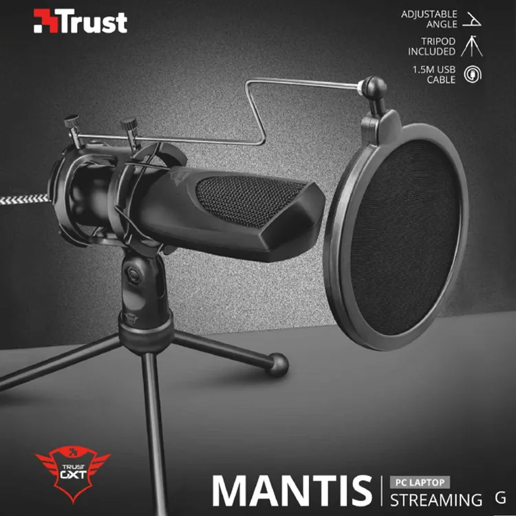 Micrófono TRUST Alámbrico USB GXT 232 Mantis con Trípode Negro