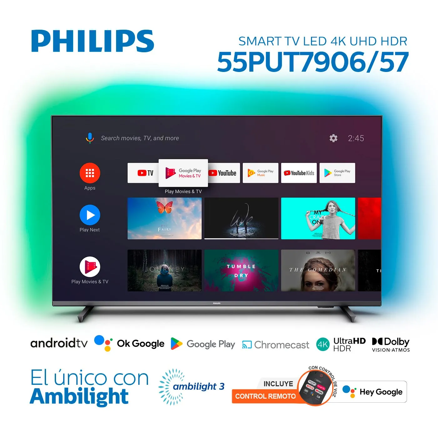 TV PHILIPS 55" Pulgadas 139 cm 55PUT7906/57 4K-UHD LED Smart TV Android
