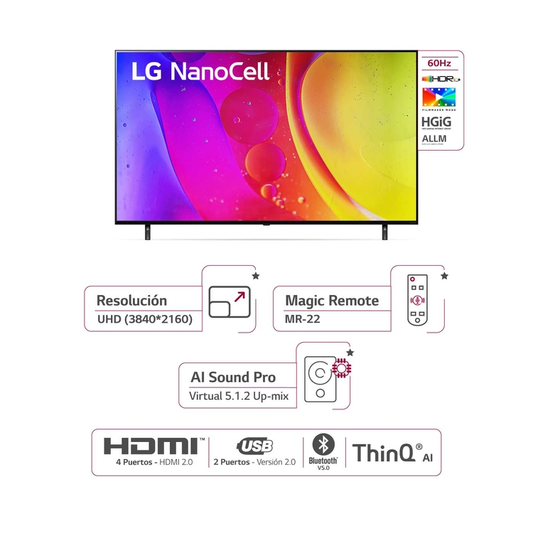 TV LG 65" Pulgadas 164 cm 65NANO80SQA 4K-UHD NanoCell Smart TV