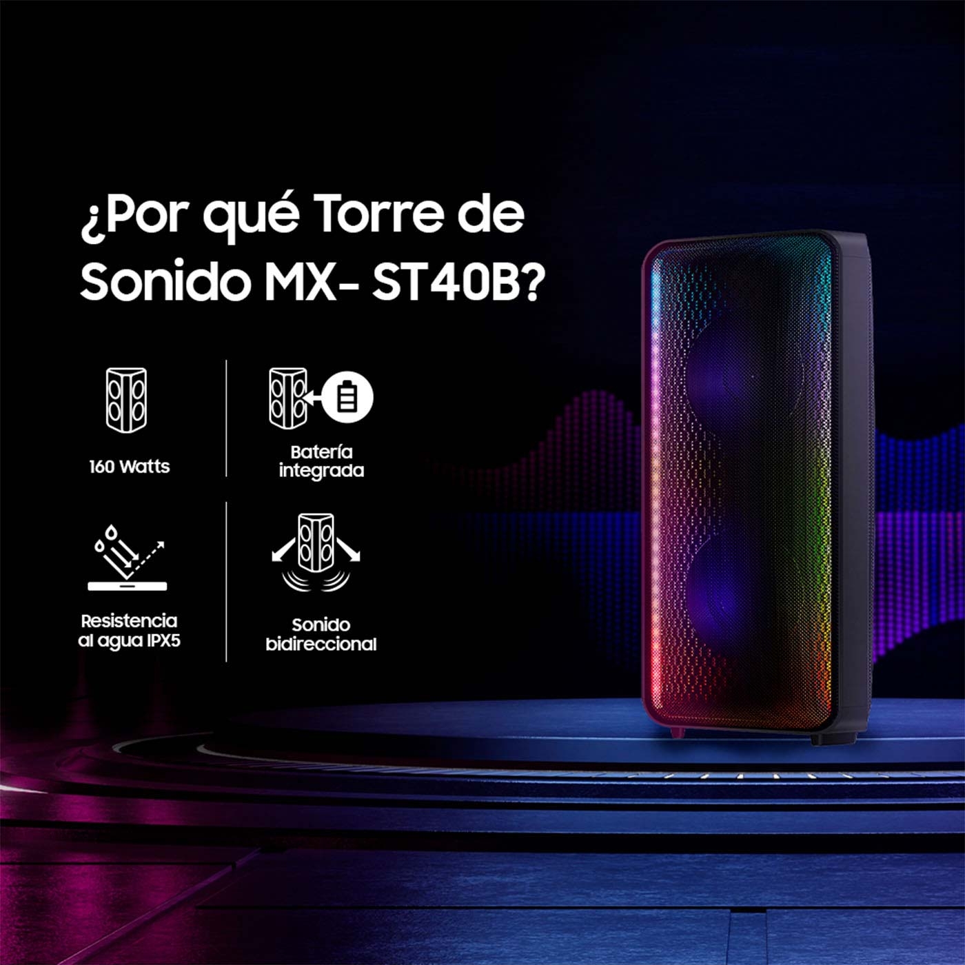 Torre de sonido Samsung MX-ST40B 160 W Bluetooth Negro Radioshack El  Salvador