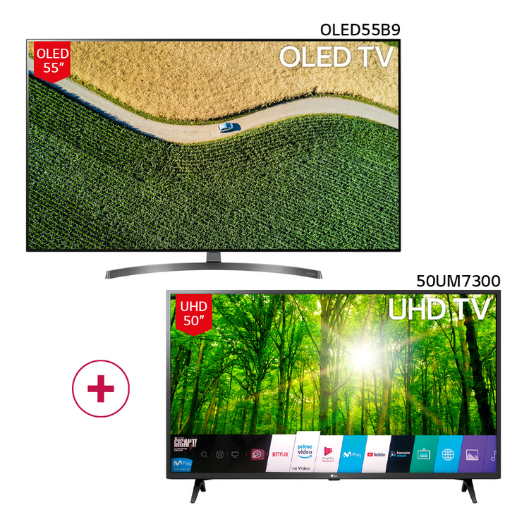 Combo TV LG 55" Pulgadas 139 cm OLED55B9 4K-UHD OLED Plano Smart TV + TV LG 50" Pulgadas 1269 cm 50UM7300 4K-UHD LED Plano Smart TV