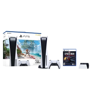 Consola PS5 Estándar 825GB + 1 Control Dualsense + Juego PS5 Spiderman Miles Morales + Cargador Control + Voucher para descargar Juego Digital Horizon Forbidden