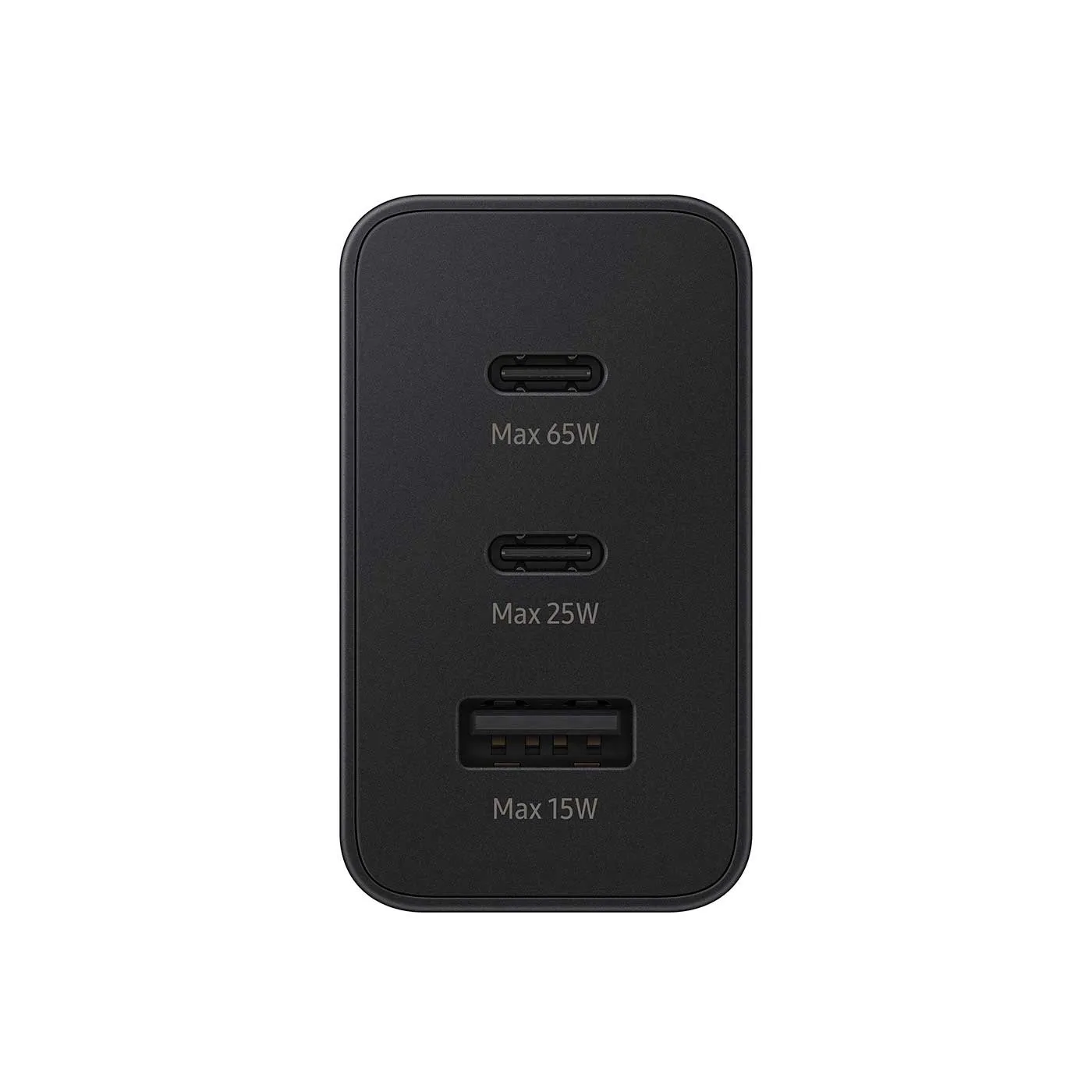 Adaptador|Cargador de Pared SAMSUNG Dual 65W (2 USB-C 25W|USB 15W) Negro